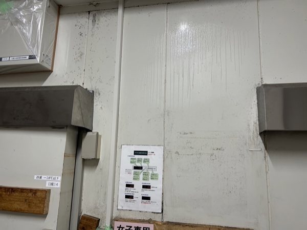 特殊カビ処理 施工前 食品スーパー冷凍庫